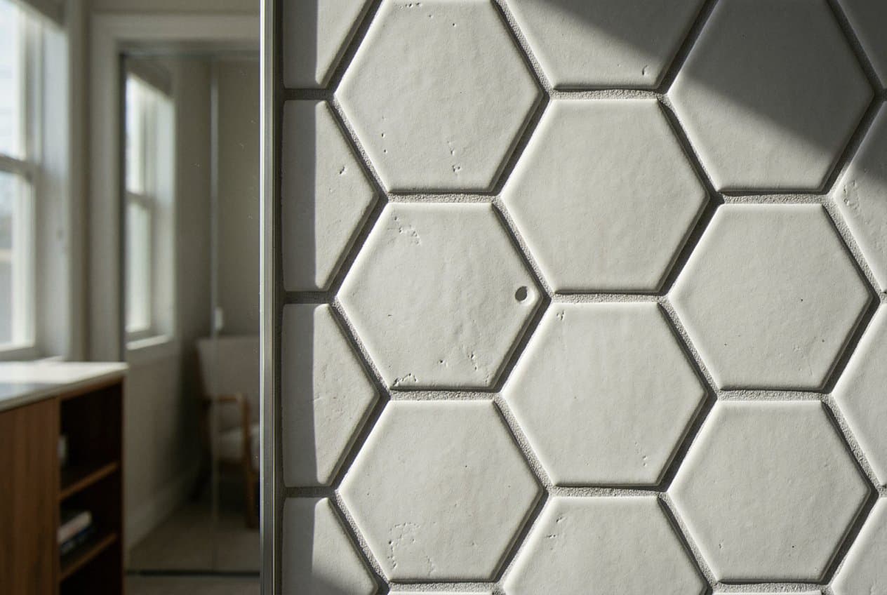 Clean white hexagon tile after regrouting