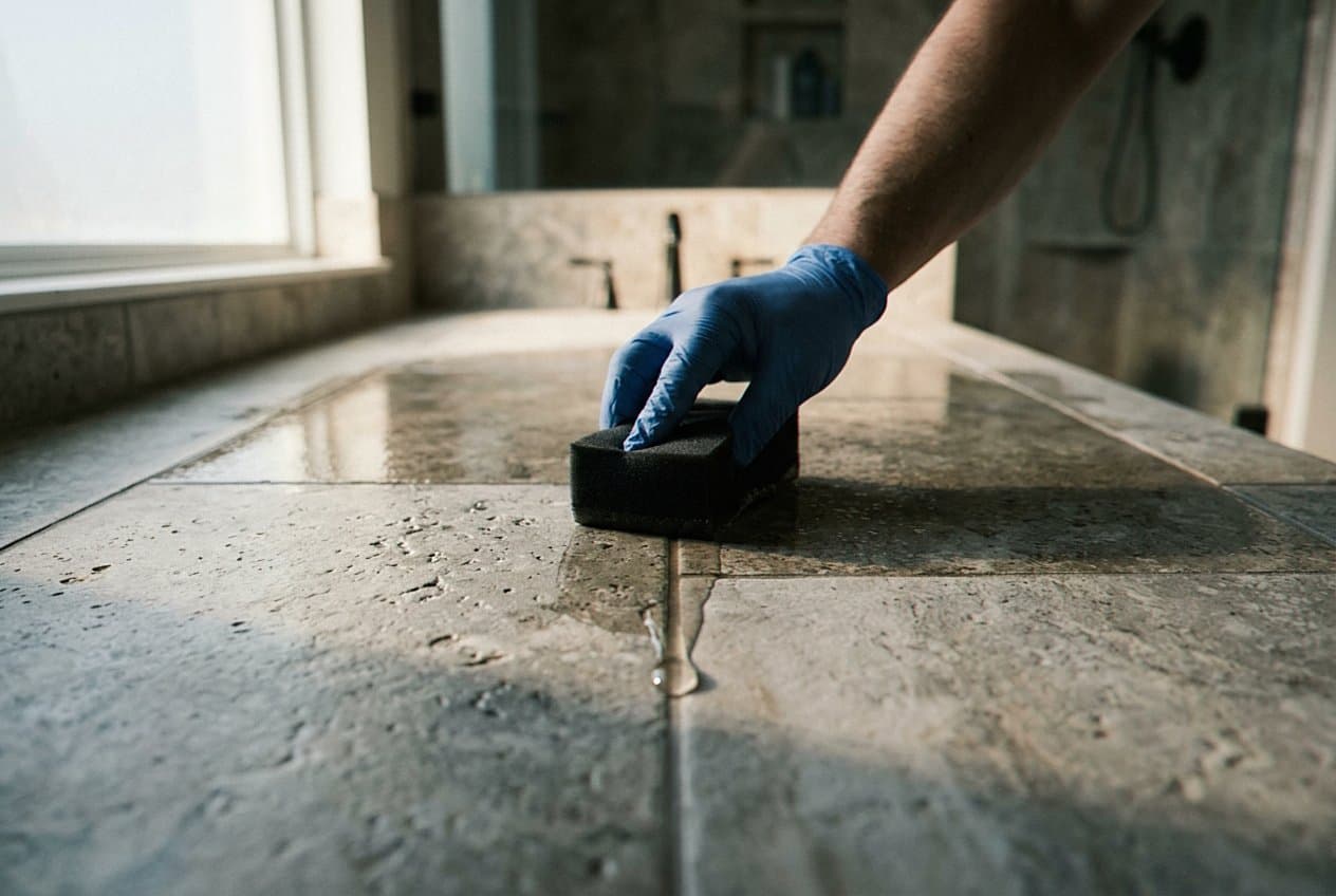 Wiping haze off large stone-look tile surface