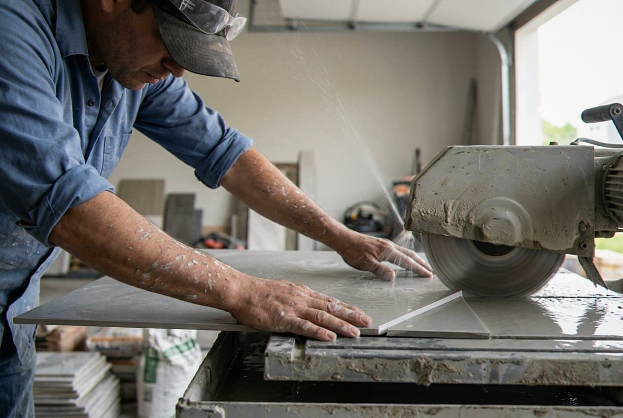 Cutting porcelain tile on a wet saw